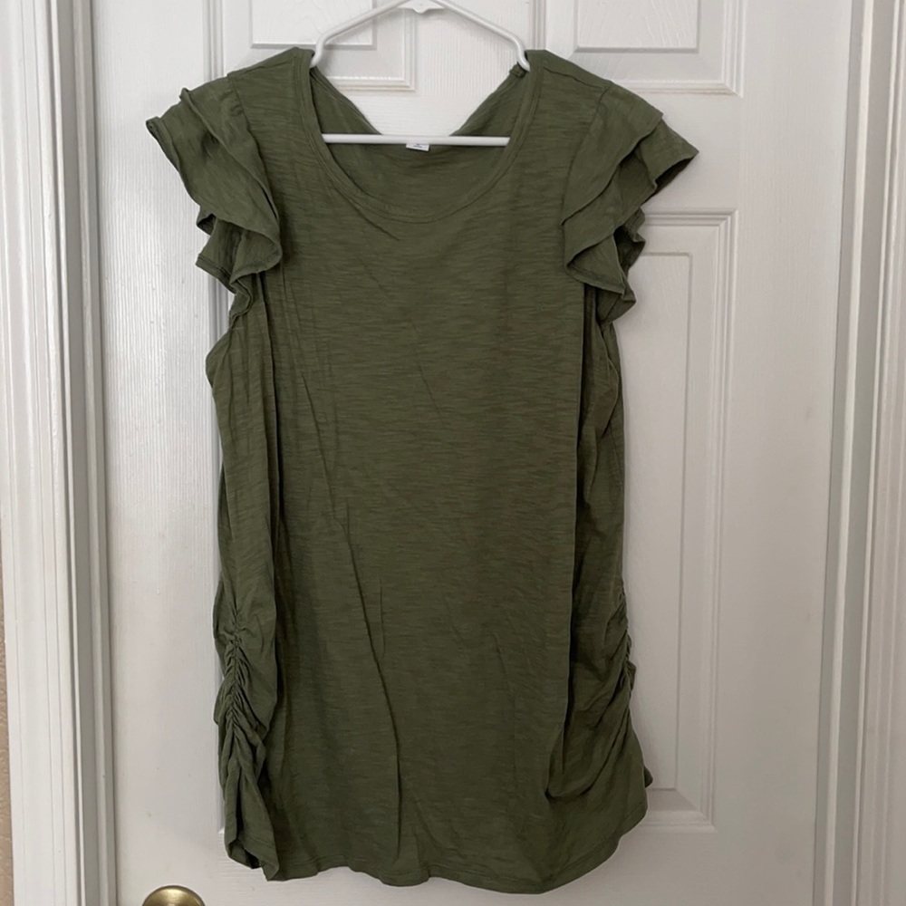 Old Navy, Green ruffle sleeve maternity tee, XL